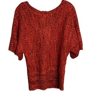 Roz & Ali Women's Sweater Knit Kimono Sleeve Red Glitter Boat Neck Zip Stretch M